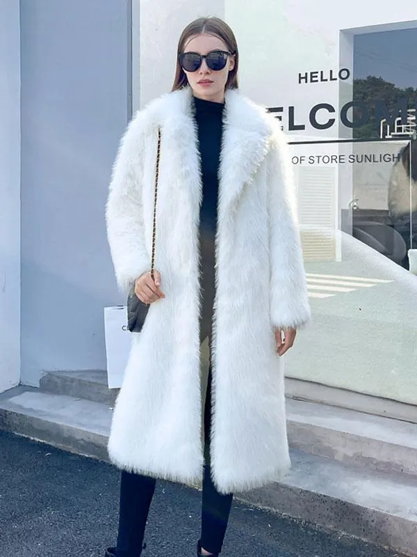 Faux Fur Lace-up Winter Coat with Raised Waist Ecru White Leopard Print and Long Sleeves